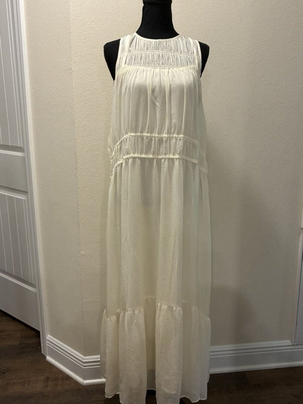 A New Day Cream Chiffon Maxi Dress Size Small